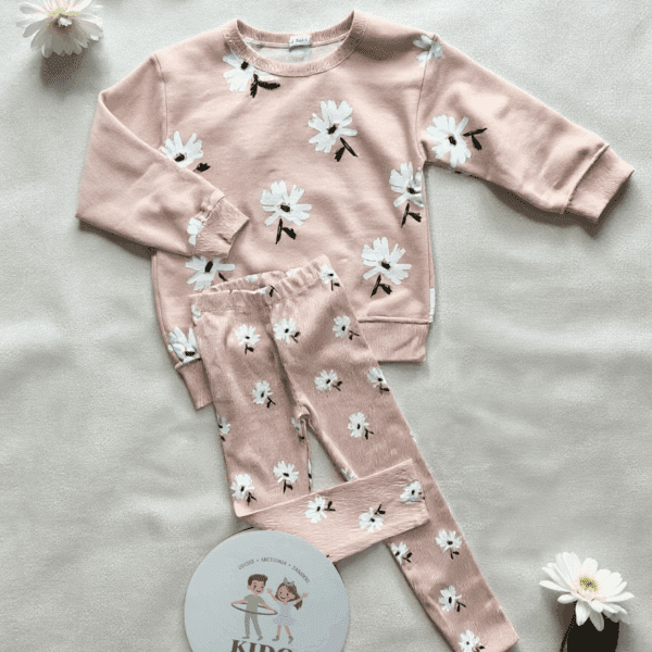 Komplet pudrowy RÓŻ+ białe kwiatki